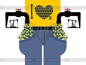 Water tap with money. Oil derrick pumps pipe cash. - vector image