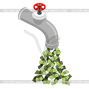 Tap with money. Cash flow of pipe. Dollars flow. - vector clipart / vector image