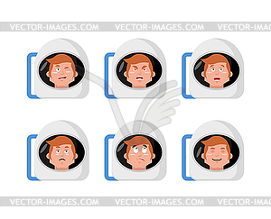 Emotions astronaut. Set expressions avatar spaceman - vector image