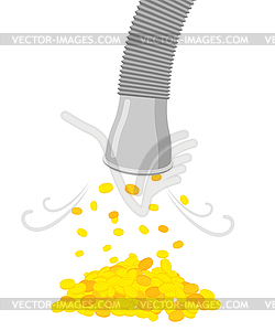 Pipe with money. Cash flow of pipeline. Flow of gol - vector image