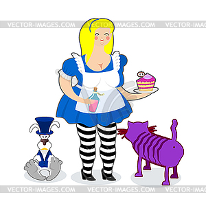 Fat old Alice in Wonderland. Mythical Cheshire - vector clipart