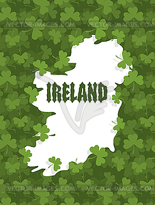 Map of Ireland. Gothic font and clover. Country - vector image