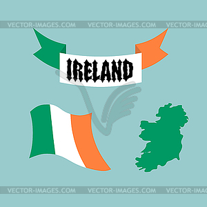 Set template for Ireland. Map of Ireland. Ribbon - vector image