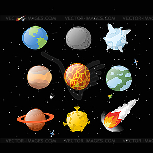 Planet set dark background. Dark space. Planets of - vector clip art