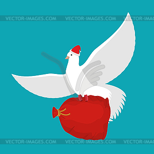 Pigeon Санта-Клаус несет мешок с подарками. красный - изображение в формате EPS
