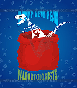 Paleontologists new year. Dinosaur skeleton in red - vector clipart