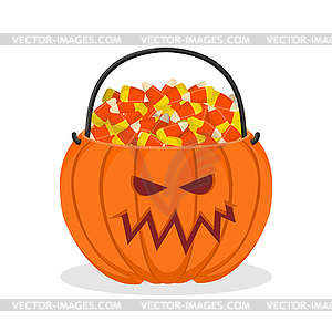 Pumpkin basket for Halloween. Trick or treat. Corn - vector clipart / vector image