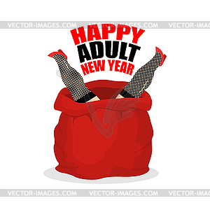 Prostitute in red sack of Santa Claus. Happy Adult - vector image