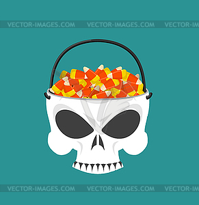 Happy halloween skull basket candy corn. Trick or - vector clip art