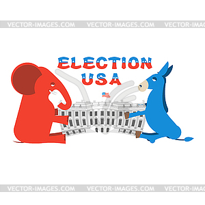 Elephant and Donkey divide White house. - vector clipart