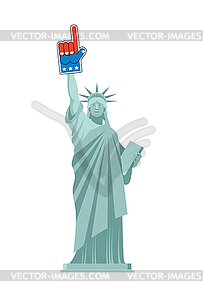 Statue of Liberty and foam finger. Landmark US keep - vector image
