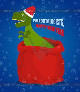 New year Paleontologists . Dinosaur T- rex in red - vector clipart