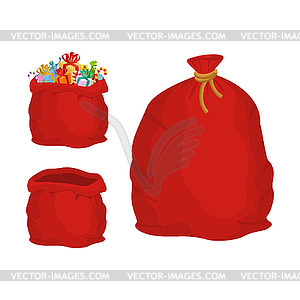 Red sack. Large holiday bag Santa Claus for gifts. - vector clip art
