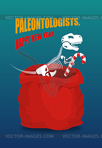 Paleontologists new year. Dinosaur skeleton in red - vector clipart