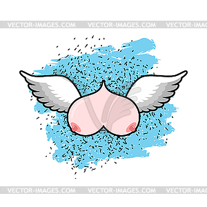 Flying tit. Boobs with wings flying. Sorority - vector clip art