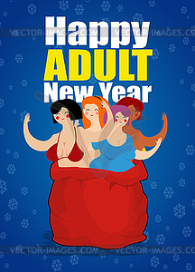 Stripper in red sack of Santa Claus. Adult New Year - color vector clipart