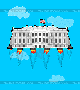 White house Flying with rocket turbo. USA  - vector clip art