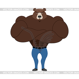 Сильный медведь с большими мышцами. Мощный дикий зверь - векторизованное изображение