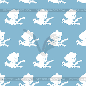 Cupid seamless pattern. White Angel on blue - vector clip art