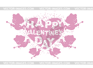 Valentine`s day logo. Heart and Cupid. Many Cupids - vector image