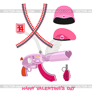 Weapons Cupid Set. Military love accessories. - vector clip art