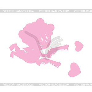 Cupid and love guns. Silhouette of little angel wit - vector clipart