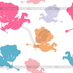 Colored Cupids seamless ornament. Silhouettes of - vector clip art