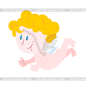 Little curly haired Angel with golden hair. Cute - vector clip art