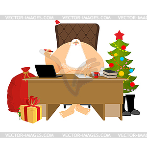 Santa Claus residence. Christmas big boss in Work - vector image