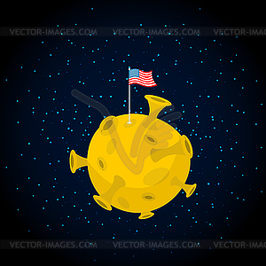 America on moon. USA flag on yellow planet. Dark - vector EPS clipart