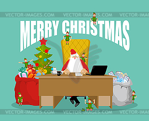 Merry Christmas card. Santa Claus checks mail of - vector image