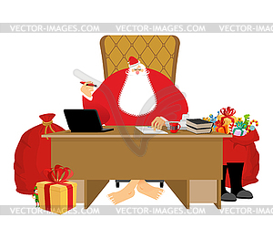 Santa Claus residence. Christmas big boss in Work - vector image