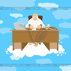 God sitting in office. Almighty of work place in - vector image