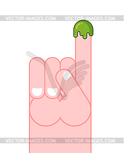 Snot on finger. Pick your nose snivel. Hand and - vector image