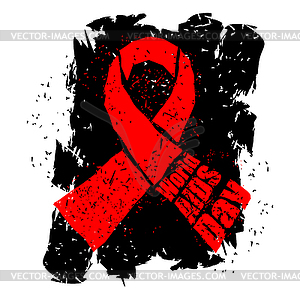 World AIDS Day in grunge style emblem. Red ribbon - vector image