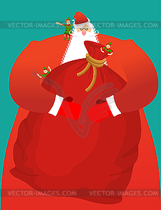 Santa with big bag of gifts. Red sack with toys - vector clipart