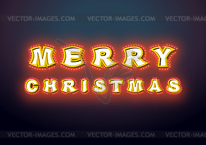 Merry Christmas with lamps vintage sign. Glowing - vector clipart