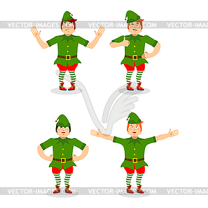 Christmas elf set. Various movements assistant of - vector image