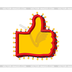 Thumb up sign with glowing lights. Like symbol of - color vector clipart