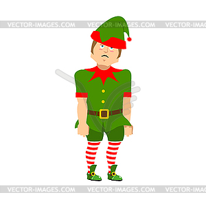 Sad Christmas Elf. sorrowful helper of Santa - vector clip art