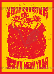 Merry Christmas bag with gifts. Big red sack of - vector image