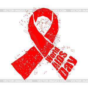 World AIDS Day. Red ribbon in grunge style. Spray - vector clip art