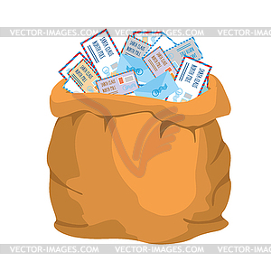 Bag with letters to Santa Claus. Big sack with - vector image