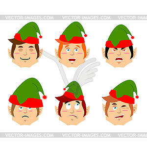 Christmas elf emoji. emotion set. Aggressive and - vector clipart