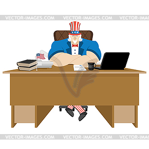 American patriot boss. Uncle Sam sitting in - vector clipart