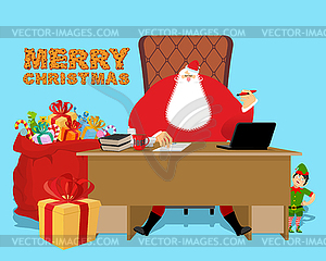 Santa Claus Office. Christmas work. Desk and chair - vector image