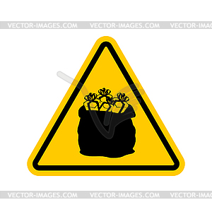 Warning sign attention Christmas gift. Santas sack - vector image