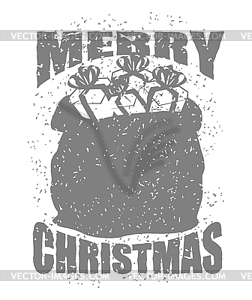 Merry Christmas bag with gifts in grunge style. - vector image