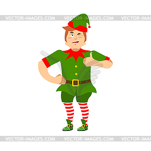 Good Christmas elf winks and thumbs up. Sign all - vector image