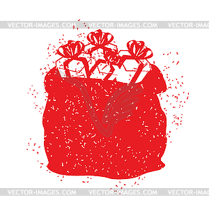 Santa Claus red bag in grunge style. Spray and - vector image